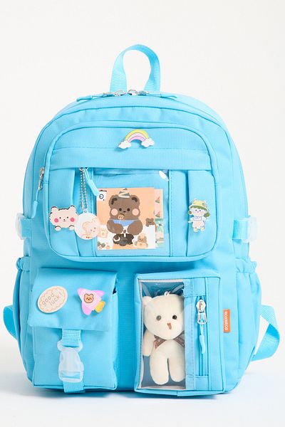 Roxbros Kawaii Korean Style Set of 3 with Accessories Children's Primary School Bag Backpack with Pen Holder and Lunch Bag