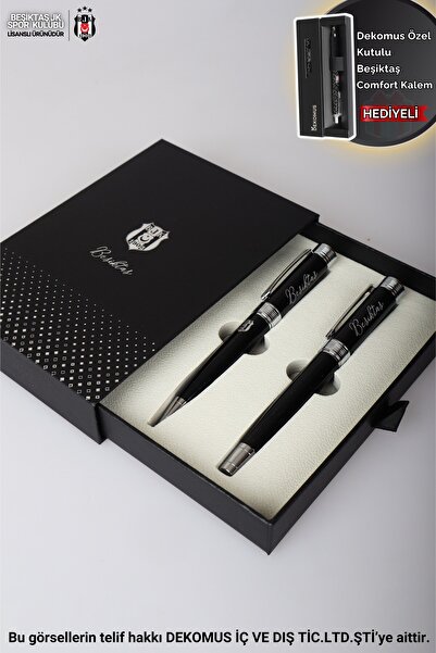 Beşiktaş DEKOMUS İLE LİSANSLI KUTULU 2'Lİ DOLMA KALEM & TÜKENMEZ KALEM PREMIUM SET "DEKOMUS ÖZEL KUT