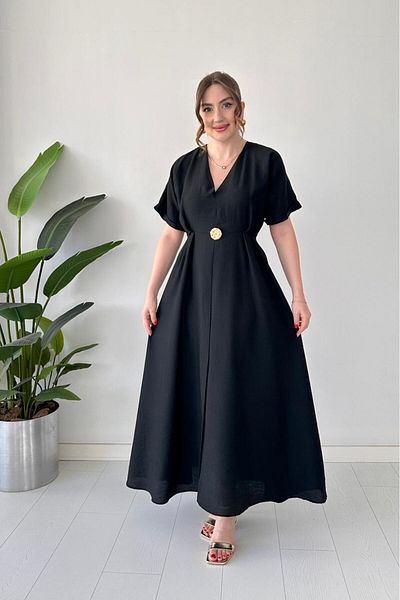 MaziButik Single Brooch Dress Black