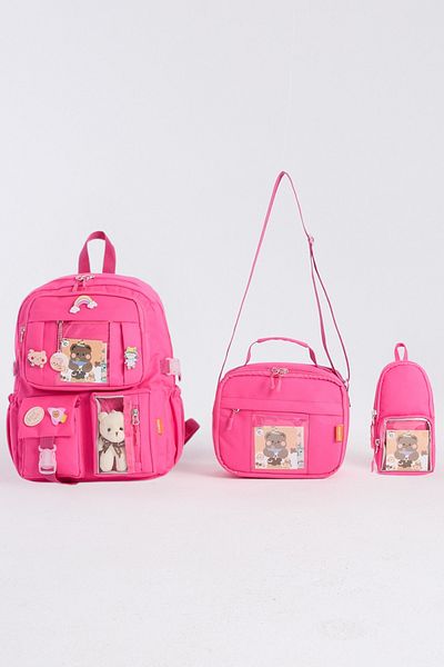 Roxbros Set of 3 Girls' Primary School Bag with Korean Style Accessories Backpack with Pen Holder and Lunch Bag