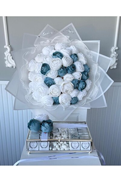 Eminönü Baskı Merkezi Kız İsteme Çikolatası 88'li ve 41 adet renkli Şakayık buket İsteme çiçeği Söz,Nişan isimli Kurdelesi