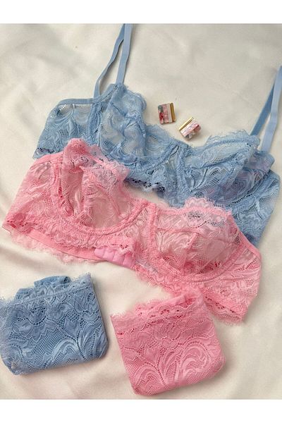 İNKO İÇ GİYİM Lace Underwire Cupless Bra Thong Set Set of 4