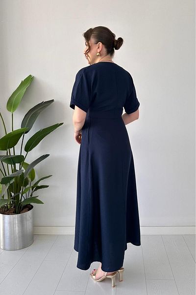 MaziButik Single Brooch Dress Navy Blue
