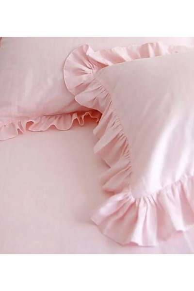 Sister Home Design Açık Pembe Fırfırlı 2'li Keten Kırlent Kılıfı , Boho, Çift...