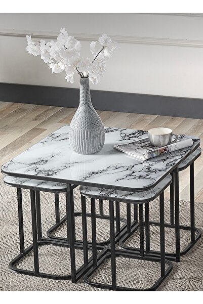 AlberoLife 5li Oval Kenar (KURULUM GEREKTİRMEZ) 4+1 BEYAZ MERMER Temperli KIR...