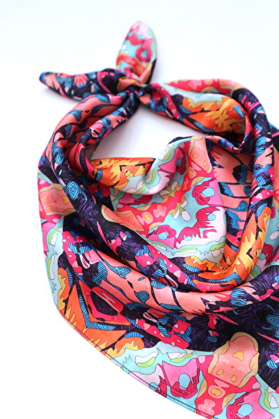 THE MOON Mia Symmetrical Abstract Patterned Silky Satin Scarf