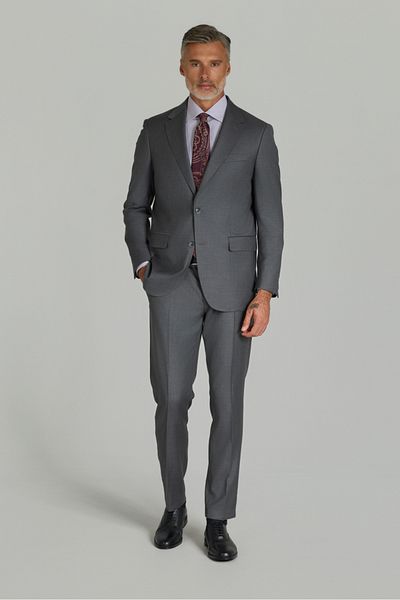 10 NMR Comfort Fit 6 Drop Woven Mono Collar Double Slit Gray Men's Suit