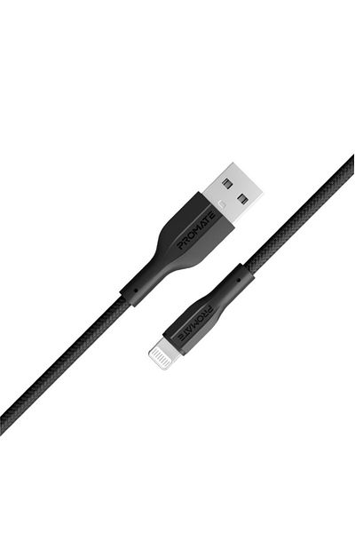 Promate Robust and durable 10W USB-A to Lightning charging cable with 480Mbps data transfer