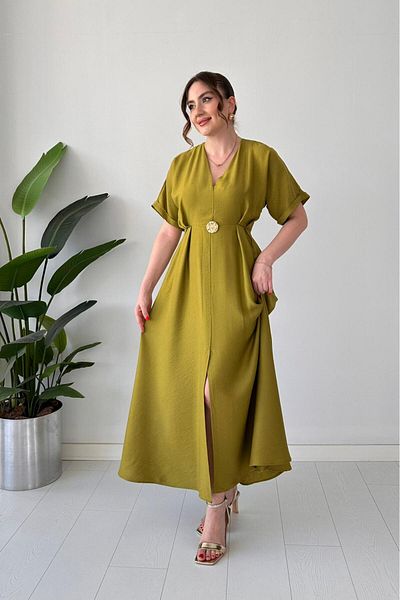 MaziButik Φόρεμα με μονή καρφίτσα λαδιού πράσινο