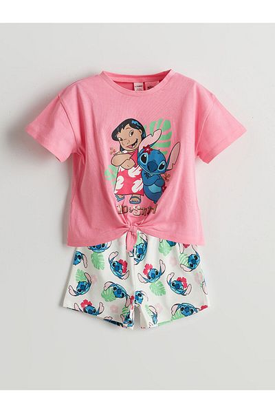 LC Waikiki & Printed Girl's T-Shirt and Shorts 2-Piece