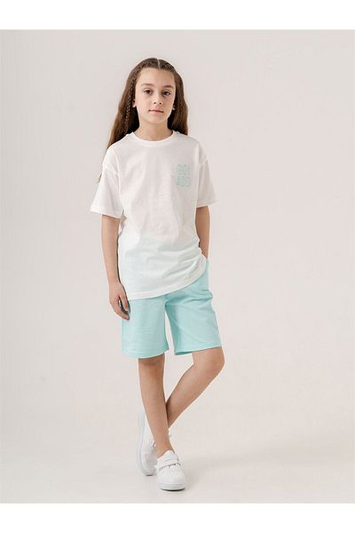 LC Waikiki Crew Neck Printed Girls' T-Shirt and Shorts 2-Piece Set