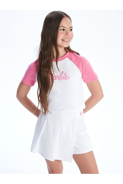 LC Waikiki Crew Neck B Printed Girls' T-Shirt and Shorts Skirt