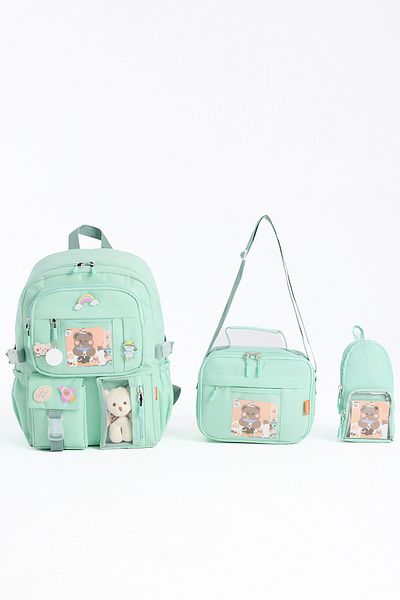 Roxbros Kawaii Korean Style Set of 3 with Accessories Children's Primary School Bag Backpack with Pen Holder and Lunch Bag