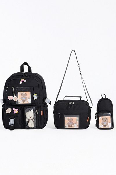 Roxbros Set de 3 accesorii în stil coreean Kawaii pentru copii, geantă pentru școală primară, rucsac cu suport pentru creion și cutie de prânz