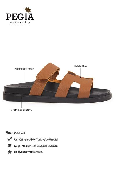 Pegia Men's Banded Floater Leather Slippers 215028