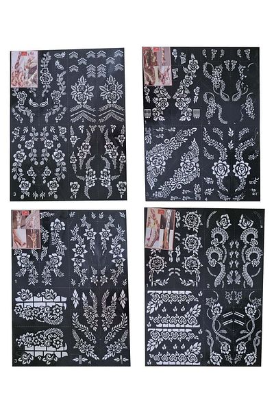 Ruya Dukkan Set of 4 Henna Designs Large Size Mould Stickers for Hand and Feet