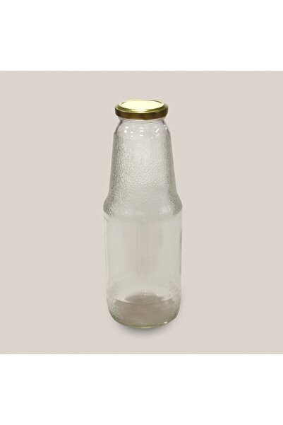 Rotanev 3 Adet 1 Litre Şeffaf Sürahi Süt, Ayran, Su, Limonata, Meşrubat Şişesi Metal Gold Kapaklı Cam Şişe