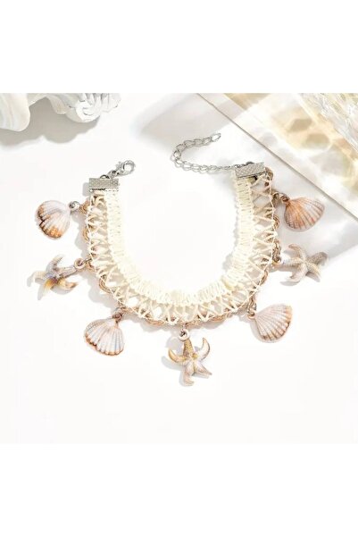 STEELVA Starfish and Seashell Knitted Detailed Anklet (Anklet)
