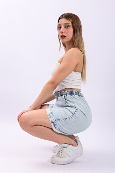 neva trade Katlamalı Paça Duble Paça Bay Bayan Kot Şort Denim Short Jean Şort Kapri