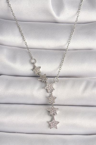 Skygo 316L Steel Silver Color Chain Zircon Stone Star Model Women's Necklace - Tj-Bko9904