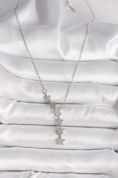 Skygo 316L Steel Silver Color Chain Zircon Stone Star Model Women's Necklace - Tj-Bko9904