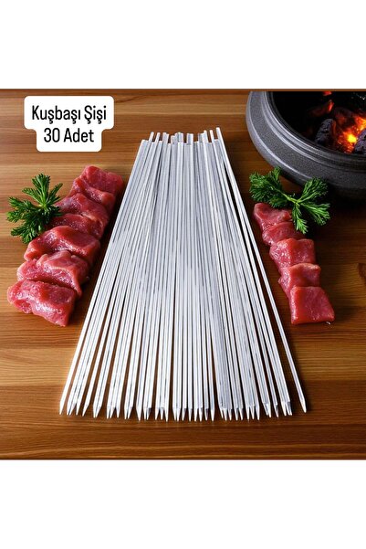 YILMAZNARGİLE Kuşbaşı Şişi 30 Adet 55 Cm,Et Mangal Yassı Şiş,Barbekü Şişi,Man...