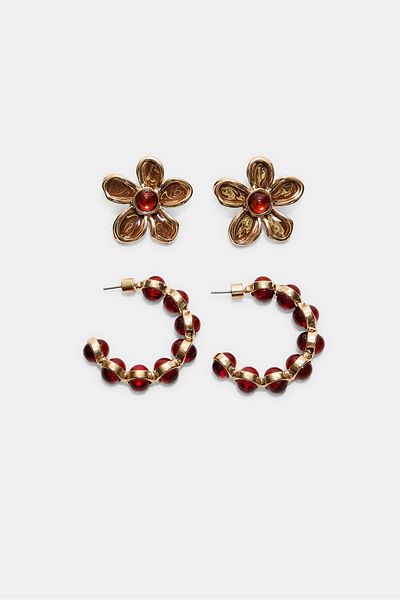 Stradivarius Set of 2 pairs of enamelled flower earrings