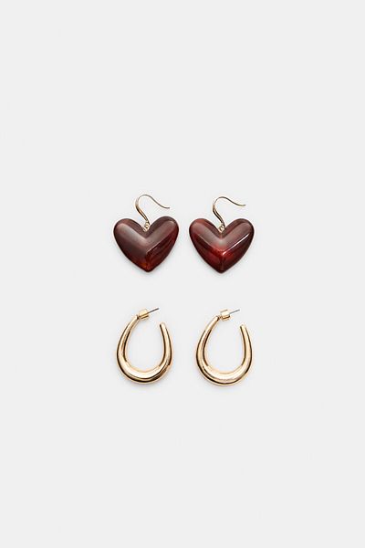 Stradivarius Set of 2 pairs of contrasting heart earrings