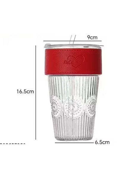 LDA Glass tumbler with straw, 560 ml, engraved heart, various colors
