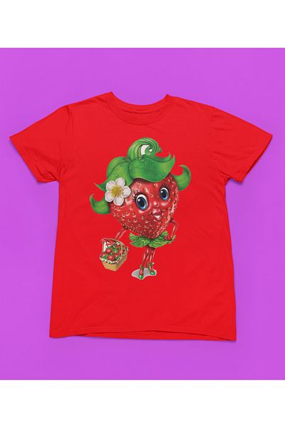 MAGORS Stil-X Strawberry Girl Printed Cycling Collar 100% Cotton Girl's Tshirt White, Yellow, Red