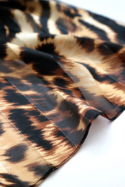 THE MOON Glam Leopard Patterned Sparkling Silky Brown Satin Scarf
