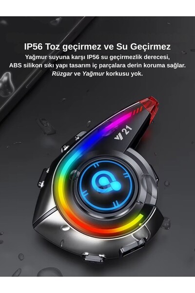 Y20 Y21 Rgb Işık Efektli Intercom Bluetooth Motosiklet Kask Kulaklığı Intercom Kulaklık
