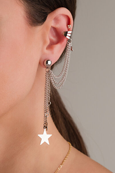 MRK Kadın Sallantılı Yıldızlı Earcuff Kıkırdak Küpe