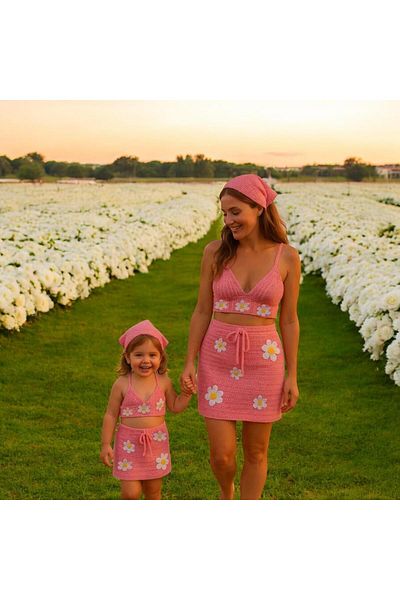 Charme Elegant Hand Knitted Mother Daughter Set