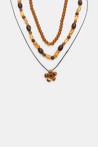 Stradivarius Set of 3 bead and flower necklaces