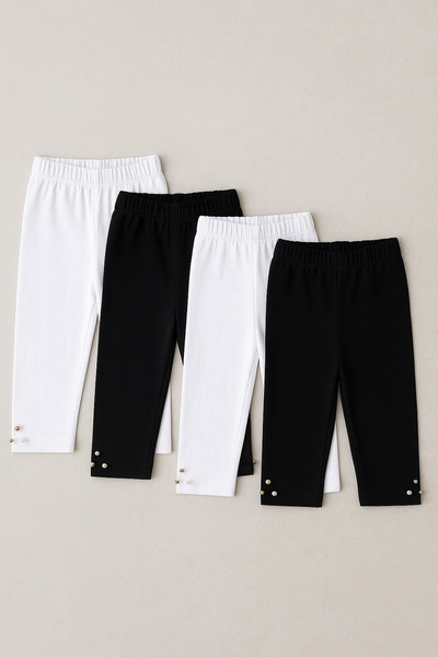 LITTLE&CO Set de 4 piese de colanți capri pentru fete, cu detaliu la picior, ...
