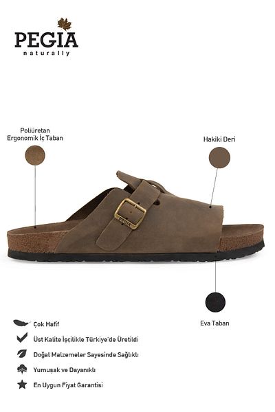 Pegia Genuine Leather Men's Buckle Slippers 215030