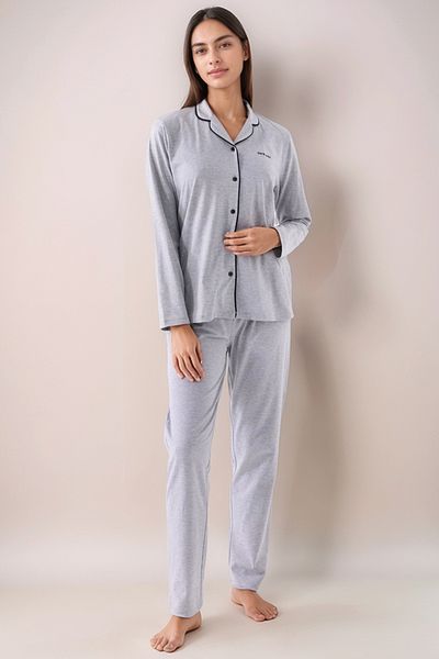 Pierre Cardin Women's Shirt Collar Long Sleeve Buttoned Pajama Set