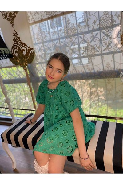 HÇ Hülya Çelik KİDSWEAR 2018 Girl's Green Fistolous Dress