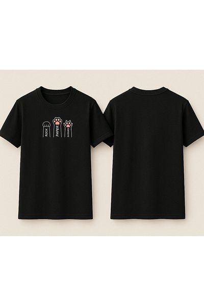 YEACHY Μαύρο μπλουζάκι Unisex Rock Paper Scissors με στάμπα
