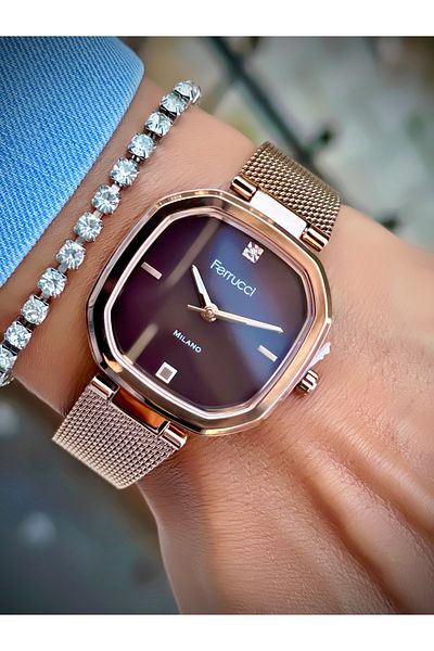 Ferrucci Women's Wristwatch Straw Cord 3 Atm Water Resistant Bracelet Design Square Watch with Gift