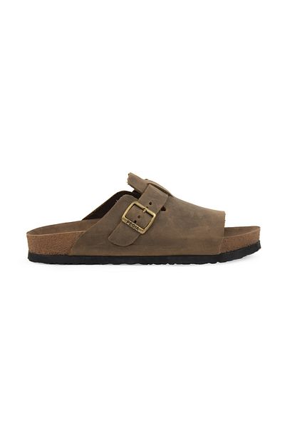Pegia Genuine Leather Women's Buckle Slippers 215546