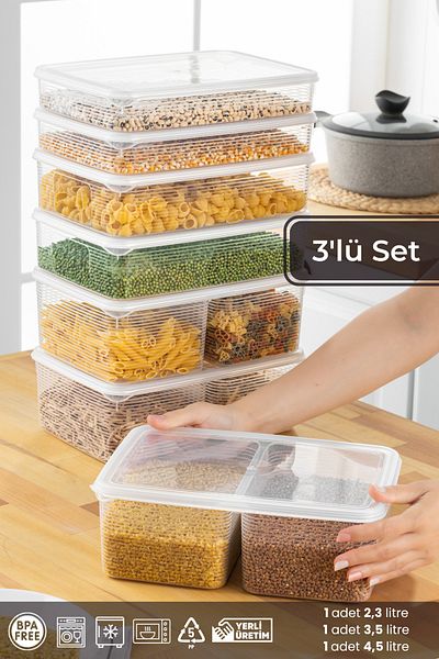 BRAMBLE LIFE 2.3 Lt - 3.5 Lt - 4.5 Lt 2 Compartment Rectangular Food Storage Container Set