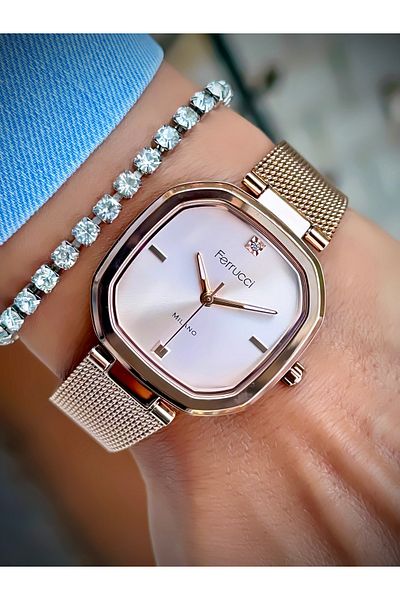 Ferrucci Women's Wristwatch Straw Cord 3 Atm Water Resistant Bracelet Design Square Watch with Gift