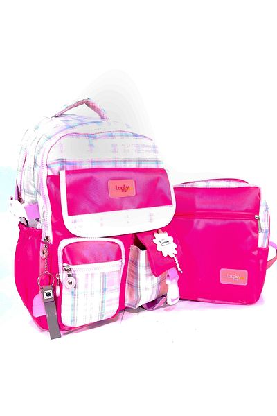 Nico Geantă de școală în carouri în stil coreean cu accesorii Rucsac pentru fete și băieți