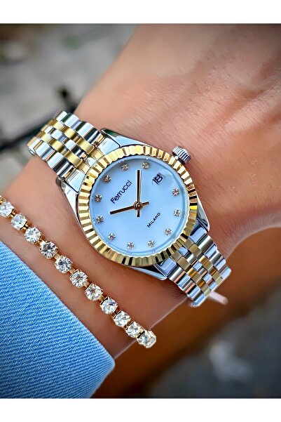 Ferrucci ساعة يد نسائية بسوار فولاذي مقاومة للماء حتى 3 ضغط جوي مع سوار تقويم...