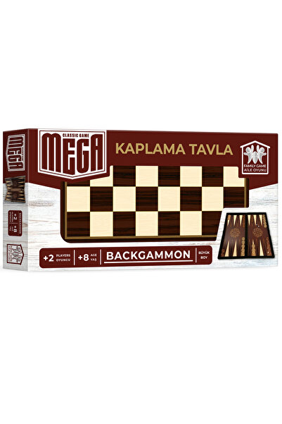 MEGA Beach Ahşap Kaplama Manyetik Kapak Plastik Pullu Büyük Boy Tavla Takımı