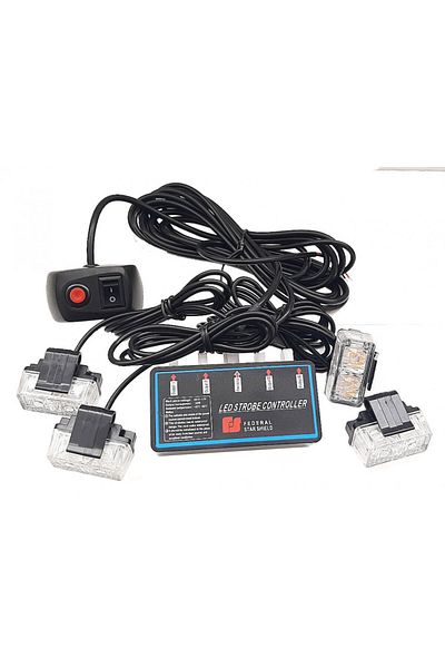 DELUXETUNING Set 4 Lumini LED, 2 Led, Tip Stroboscop De Avertizare, Galben, Flash, cu Controler, 12V