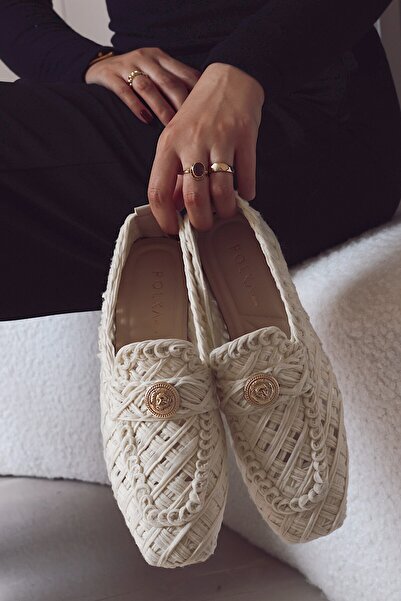 POLKA STORE Basic Fileli Örme Kare Burunlu Kadın Loafer Slipon Babet Ayakkabı Mary Jane