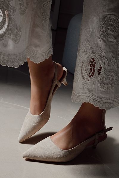 POLKA STORE Sole Pointed Toe Single Strap Buckle Bitter Brown Suede Heeled Women's Shoes